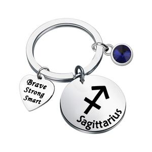 Porte-clés en cristal pierre de naissance 12 porte-clés en métal zodiaque horoscope astrologie Constellation disque ami famille cadeau porte-clés zodiaque - Product Image 5