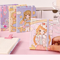 Carnet de notes/agenda de poche en cuir/PVC à spirale, motif dessin animé mignon, format étudiant, 7,5x10,5 cm, 80 feuilles imprimées, vente en gros