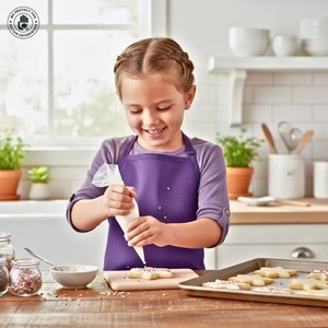 Ensemble tablier et gant de four matelassé violet pour enfants en mélange coton/poly-coton, confortable, résistant à la chaleur, réglable à l'avant - Product Image 2