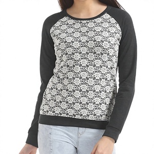 Women's Contrast <b>Raglan</b> Sweatshirt O Neck Long Sleeve Color Blocking Lace Front Logo Summer Autumn Casual Wear - Product Image 2
