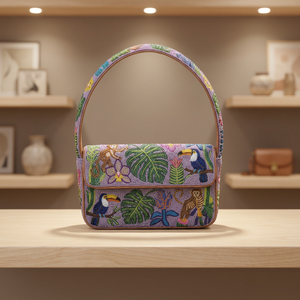 Bolso de Hombro de Lino Hecho a Mano con Cuentas de Caballito de Mar, Bolso de Diseño con Patrón de Conchas Temática Oceánica para Mujer, Mini Bolso de Moda con Cuentas - Product Image 1