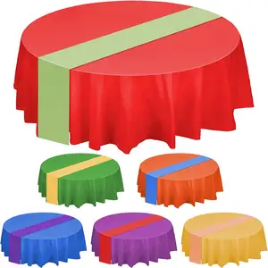 Round Solid Plastic Tablecloth Decorative Disposable Table Cover for Home Indoor Outdoor Summer Party Picnic Kitchen