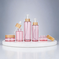 Set Botol Semprot Kaca Krim Bambu Frosted 20 - 100Ml dengan Tutup Pompa, Ideal untuk Krim Wajah, Perjalanan, Rumah, dan Kantor