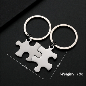 Porte-clés en acier inoxydable Ywyougang en forme de pièce de puzzle pour couple, ensemble de porte-clés personnalisable gravable pour meilleurs amis et cadeaux - Product Image 6