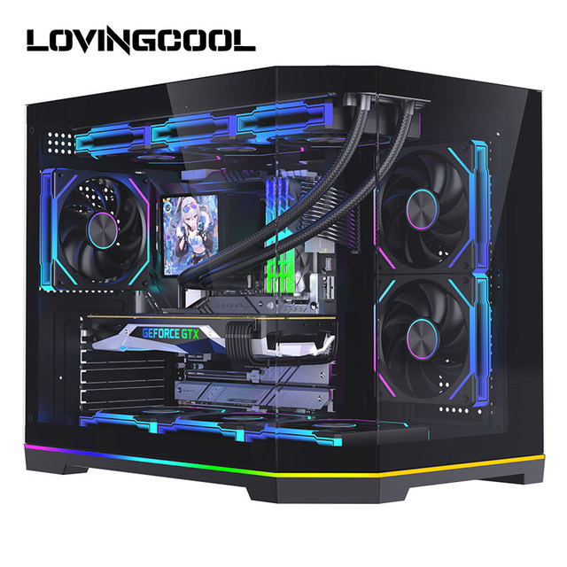 Lovingcool MATX Computer Case Integrated RGB Lighting Panoramic Tempered Glass 360mm Liquid Cooling Ready