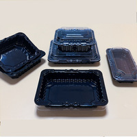 Boîte d'emballage rectangulaire jetable à fond noir avec couvercle à fermeture rapide pour fruits frais, emballage alimentaire en blister PET, Guangdong