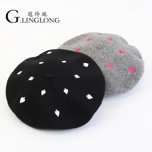 High Quality Wholesale Factory Price 100% Wool Beret Hat For Women Newsboy Style With Embroidery Beret For Travel Business Daily