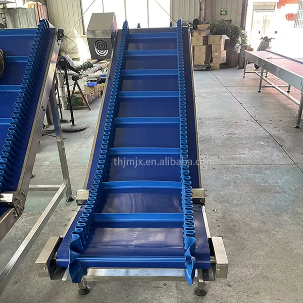 China Low Price High Inclination pvc Conveyor With Hopper corrugated sidewall add baffle