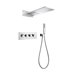 Copper In-wall Ceiling-mounted Thermostatic Smart Faucets Shower <b>Set</b> Chrome Rainfall <b>Spray</b> Modern Simple Design Home Use - Product Image 2