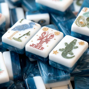 Jeu de Mahjong Moderne Pliable Personnalisé 160 Tuiles Acryliques Bleu Brise Marine Américaine Peintes à la Main – Cadeau de Jeu Luxueux et Élégant - Product Image 1