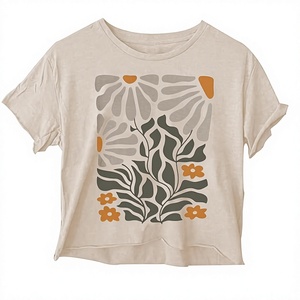 Women's Eco-Friendly Lightweight Crop <b>Top</b> Sunflower <b>Butterfly</b> Print Crew Neck Short Sleeve Casual T-Shirt Jersey Fabric Spring - Product Image 3