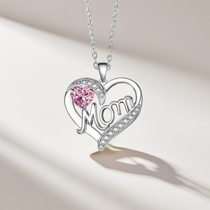 Collar con Colgante en Forma de Corazón, de Acero Inoxidable con Diamantes, Estilo Moderno, Inspirado en el Budismo, Regalo para Mamá, Día de la Madre, Piedra de Nacimiento - Product Image 4