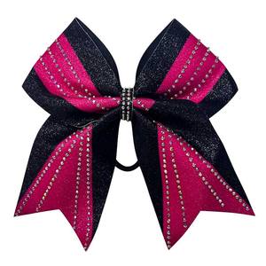 Lazo personalizado Cheer Straw Topper Lazos de pelo amarillo y azul real Lazos y cintas de porristas baratos - Product Image 6