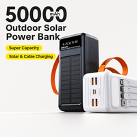 Nouvelle batterie solaire haute capacité 50000mAh, chargeur portable, quatre ports USB, 4 câbles intégrés, charge rapide, lampe torche, extérieur