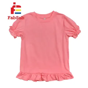 Enfants solide chemise à manches volantées Sublimation 100 pour cent polyester couleur t-shirt Sublimation fille coloré chemise à volants
