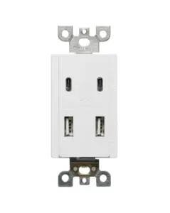High speed charging 4.8A USB Type A Type C USB outlet charger socket white cover plate