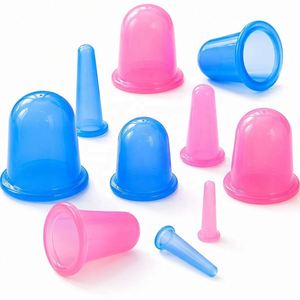 Juego de ventosas de silicona rosa y azul para terapia facial y corporal, masaje y tratamiento de succión al vacío - Product Image 1