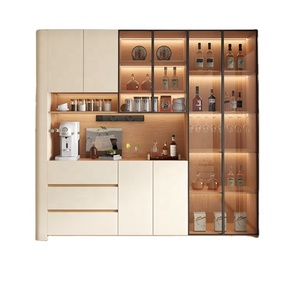 XHA Eco-Friendly Solid Wood <b>Sideboard</b> Adjustable Height Folding Dining Table Modern <b>Kitchen</b> Storage Cabinet Hidden Glass Display - Product Image 1