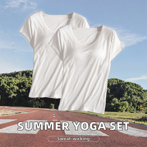 Camiseta de Manga Corta con Cuello Redondo para Mujer, Color Blanco, Corte Regular, Color Sólido, Algodón Transpirable, Estilo Casual - Product Image 2