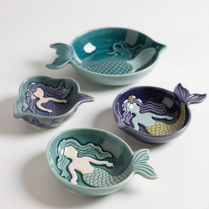 Assiette sirène en céramique personnalisée, <span class=keywords><strong>plateau</strong></span> de service silhouette de 10-12 pouces, plat à écailles de poisson en relief, décoration océanique pour la maison - Product Image 5