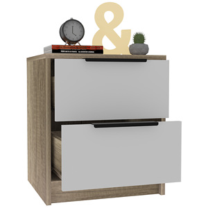 Kaia Nightstand Two <b>Drawers</b> Metal Handle White Pine <b>Storage</b> <b>Drawer</b> - Product Image 5