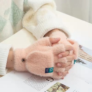 Guantes acrílicos de medio dedo para otoño e invierno, mitones de punto con tapa, cubierta gruesa cálida, diseño liso para uso diario, fábrica de deportes - Product Image 5