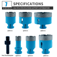 Ensemble de 7 forets diamantés brasés sous vide M14 pour le perçage de carreaux, de porcelaine, de marbre et de béton, adaptateur à tige hexagonale, haute efficacité