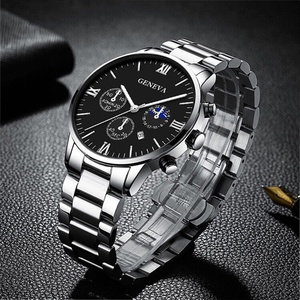 Stainless Steel Band Roman Scale Three-Eye Calendar Business Bracelet Cross Necklace Glass Dial No Box Men's Luxury Quartz <b>Watch</b> - Product Image 4