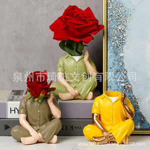 Figurita de resina con cabeza de rosa, florero decorativo para el hogar, sala de estar, dormitorio, regalo - Product Image 1