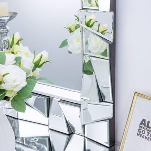 <span class=keywords><strong>Miroir</strong></span> mural rectangulaire de luxe pleine longueur avec cadre en verre géométrique irrégulier, décoration moderne pour salon - Product Image 4