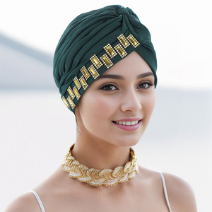 Nuevo Turbante Elástico, Transpirable y Cómodo con Pedrería Lateral para <span class=keywords><strong>Mujer</strong></span>, Estilo Europeo y Americano - Product Image 1