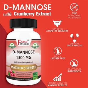 Complément de D-Mannose 1300mg avec extrait de canneberge pour adultes – Soutient la santé des voies urinaires – Capsules de D-Mannose à base de plantes - Product Image 2