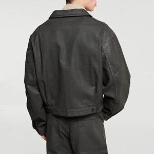 High Quality Vintage Custom Men's Black <strong>Waxed</strong> Denim <strong>Jacket</strong> Boxy CroppedCotton Twill <strong>Trucker</strong> <strong>Jacket</strong> for Men - Product Image 2