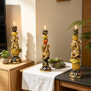Candelabro de Elefante Dorado Vintage Redeco, Figura de Resina, Decoración para el Hogar con Frutas Tropicales, Regalo, Logotipo Personalizado al por Mayor - Product Image 1