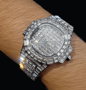 Classic VVS Moissanite <b>Diamond</b> Men's Quartz <b>Watch</b> with Glass Dial Stainless Steel Band Luxury Style India - Product Image 1