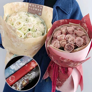 Custom Korean Gift Floral Pink Packaging Golden Edge Florist <b>Wrapping</b> <b>Paper</b> With Logo Waterproof Flower <b>Wrapping</b> <b>Paper</b> Roll - Product Image 4