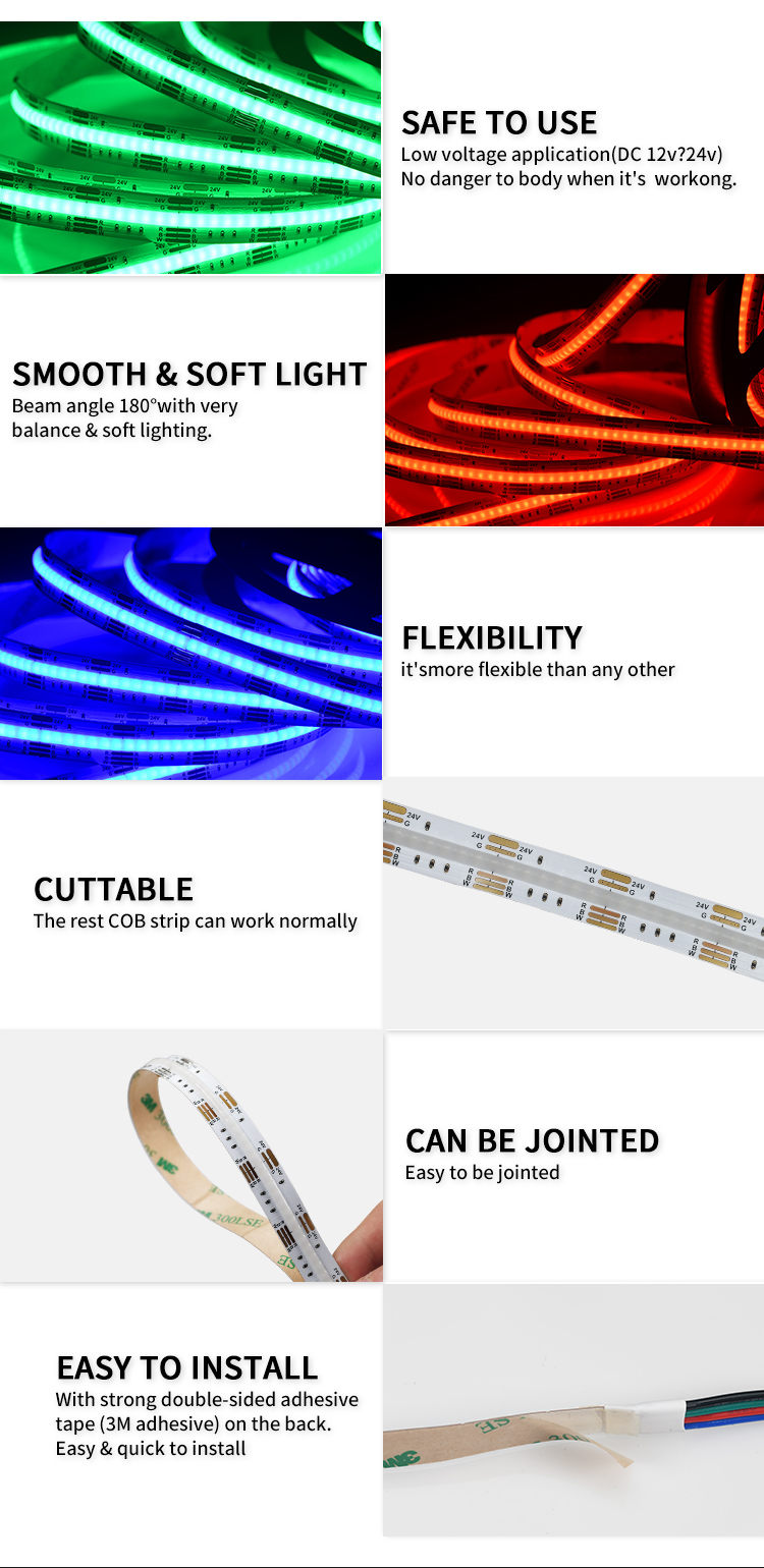 FCOB COB Flexible High Density RGBW LED Strip 20W/m DC24V White 6000K Dimmable LED Strip For Bedroom
