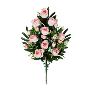 Rose artificielle en soie en forme d'éventail à 15 têtes, idéale <span class=keywords><strong>pour</strong></span> la décoration funéraire des tombes, cimetières et vases. - Product Image 1