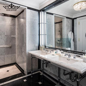 ท็อปห้องน้ำหินอ่อนคาร์ราร่าสีขาวโกลด์ท็อป ทันสมัย เป็นมิตรกับสิ่งแวดล้อม กันน้ำ สำหรับโรงแรม ขายส่ง - Product Image 5