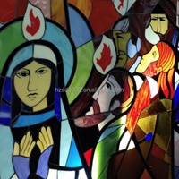 Large Handmade Durable Cathedral Design China Tin Solder Stained Glass Block Partition Screen 5mm Thick Living Room Bar KTV