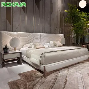 Бархатная двухспальная кровать с широким изголовьем кровати большого размера кожаные мягкие наборы кровати итальянский дизайн комплект мебели для виллы и спальни