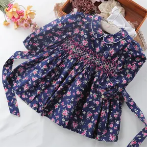 OEM 1-8 years old wholesale fall baby girls smocked children clothing handmade long sleeve boutiques