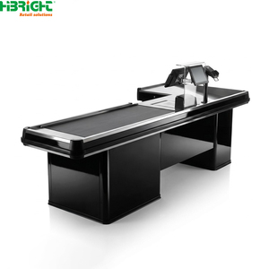 Wood Grain Retail <b>Checkout</b> <b>Counter</b> Cashier Desk POS <b>Counter</b> With Storage Cabinets for Store Front - Product Image 5