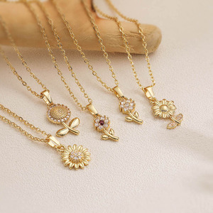 फ्रेंच विंटेज कॉपर-सेट ज़िरकोनिया सूरजमुखी पेलेंट हार - Product Image 1