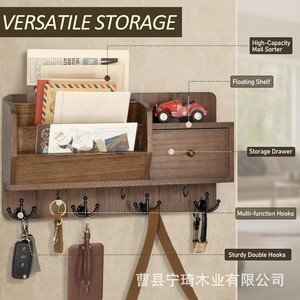 Nuevo organizador de llaves de madera para pared, estante para clasificar y guardar correo y sobres, y perchero para ropa en la entrada. - Product Image 3