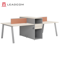 Poste de travail de bureau LEADCOM G-FN643B pour 4 personnes avec rangement latéral, poste de travail partagé, bureau pour employés respectueux de l'environnement E0