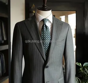 single button notch lapel collar blazer stand cotton fabric royal grey stripe suit for men