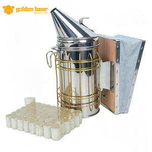 Générateur de fumée pour ruche en acier inoxydable gris Golden Bear avec bouclier thermique de protection, accessoire d'apiculture - Product Image 1