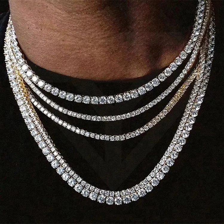 Alta gioielleria Hip Hop 925 in argento Sterling VVS Moissanite diamante ghiacciato cluster bracciale Tennis catena collana per uomo donna