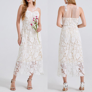 <span class=keywords><strong>Vestido</strong></span> de Verano Personalizado Estilo Vintage con Cintura Imperio, Antiestático, con Tirantes, Encaje <span class=keywords><strong>Guipur</strong></span> y Diseño Adelgazante de Malla con Bordado 3D para Mujer - Product Image 2